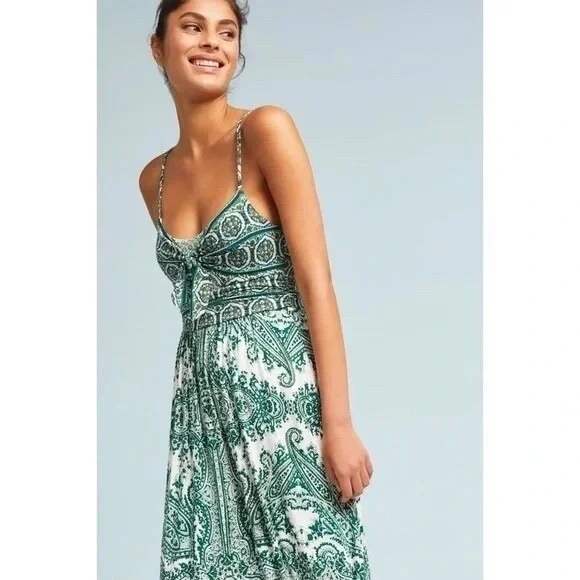 Anthropologie MOULINETTE SOEURS Brisbane Green Paisley Maxi Dress Knit Medium - Picture 5 of 16